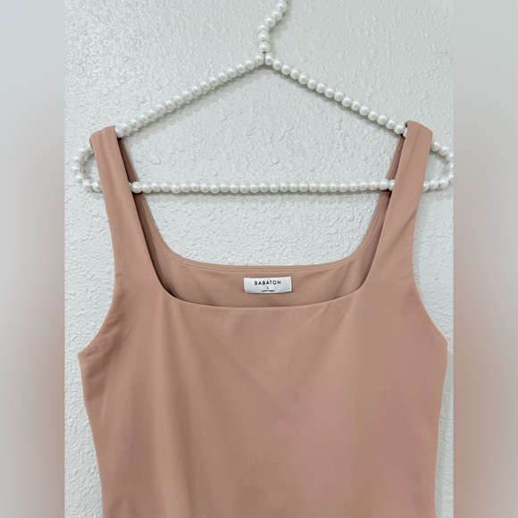 Aritzia Babaton Contour Deep Taupe Sleeveless Square Neck Bodysuit Sz L - Picture 3 of 6